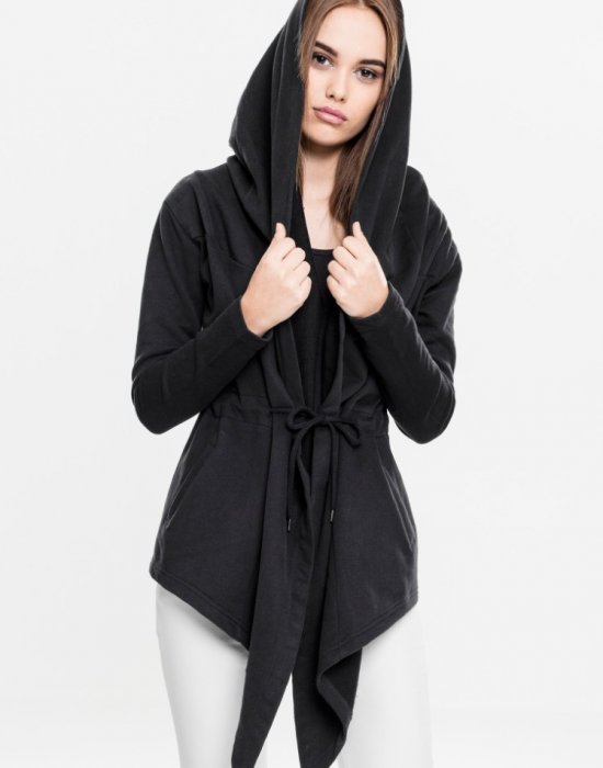 Дамска жилетка с качулка в черен цвят Urban Classics  Ladies Hooded Sweat Cardigan black, Urban Classics, Жилетки - Complex.bg