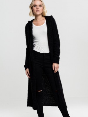 Дамска жилетка в черен цвят Urban Classics Ladies Hooded Feather Cardigan black 