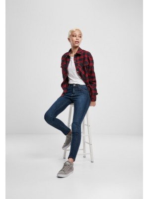 Дамска карирана риза в тъмносиньо и червено Urban Classics Ladies Oversized Overshirt midnightnavy/red 