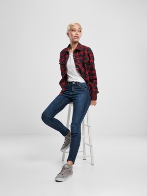 Дамска карирана риза в тъмносиньо и червено Urban Classics Ladies Oversized Overshirt midnightnavy/red 