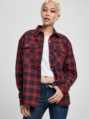 Дамска карирана риза в тъмносиньо и червено Urban Classics Ladies Oversized Overshirt midnightnavy/red 