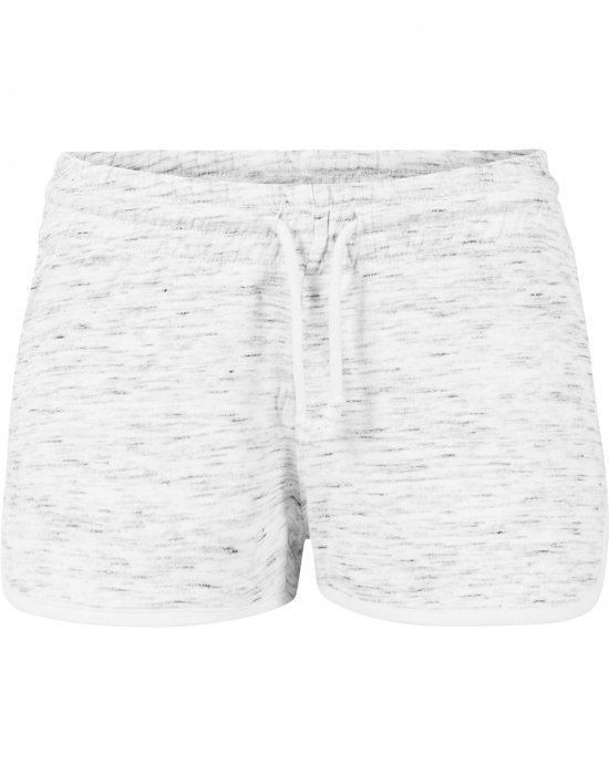 Дамски къси панталони в бял мраморен цвят Urban Classics Ladies Space Dye Hotpants wht/blk/wht, Urban Classics, Къси панталони - Complex.bg