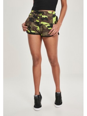 Дамски къси панталони в жълт камуфлаж Urban Classics Ladies Printed Camo Hot Pants frozenyellow camo 