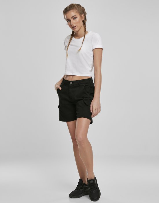 Дамски къси карго панталони в черен цвят Urban Classics Ladies High Waist Cargo Shorts black, Urban Classics, Къси панталони - Complex.bg