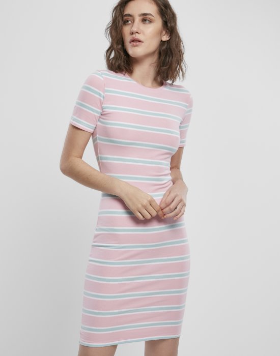 Дамска рокля в розово и синьо Urban Classics Ladies Stretch Stripe Dress, Urban Classics, Рокли - Complex.bg