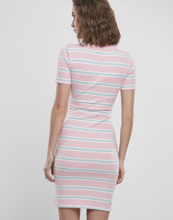 Дамска рокля в розово и синьо Urban Classics Ladies Stretch Stripe Dress, Urban Classics, Рокли - Complex.bg