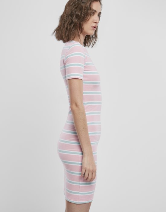 Дамска рокля в розово и синьо Urban Classics Ladies Stretch Stripe Dress, Urban Classics, Рокли - Complex.bg