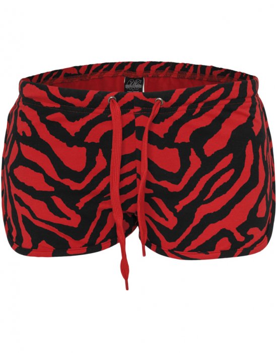 Дамски къси панталони в десен на зебра в червено и черно Urban Classics Ladies Zebra Hotpants red/blk, Urban Classics, Къси панталони - Complex.bg