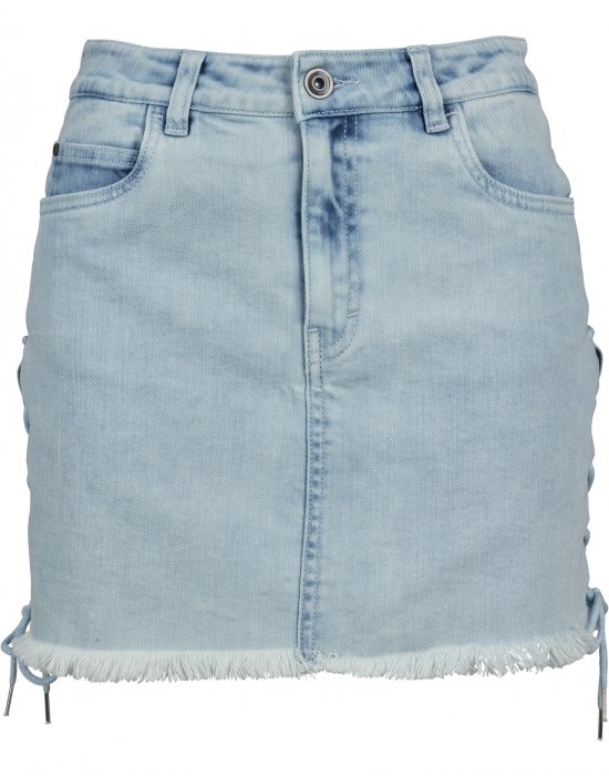 Дамска дънкова пола с връзки в син цвят Urban Classics Ladies Denim Lace Up Skirt blue bleached, Urban Classics, Рокли - Complex.bg