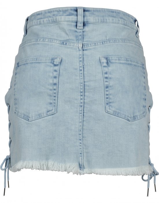 Дамска дънкова пола с връзки в син цвят Urban Classics Ladies Denim Lace Up Skirt blue bleached, Urban Classics, Рокли - Complex.bg