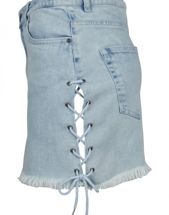 Дамска дънкова пола с връзки в син цвят Urban Classics Ladies Denim Lace Up Skirt blue bleached, Urban Classics, Рокли - Complex.bg