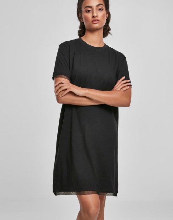 Дамска рокля с дантелени акцени  Urban Classics Ladies Boxy Lace Hem Tee Dress black, Urban Classics, Рокли - Complex.bg