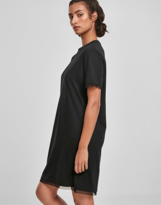 Дамска рокля с дантелени акцени  Urban Classics Ladies Boxy Lace Hem Tee Dress black, Urban Classics, Рокли - Complex.bg