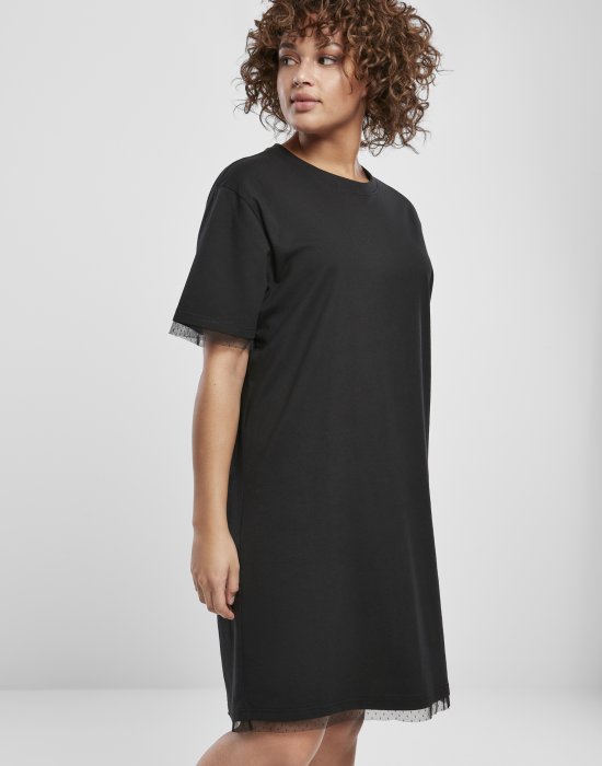 Дамска рокля с дантелени акцени  Urban Classics Ladies Boxy Lace Hem Tee Dress black, Urban Classics, Рокли - Complex.bg