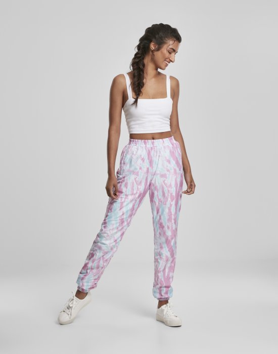 Дамски спортни панталони в розово и синьо Urban Classics Ladies Tie Dye Track Pants, Urban Classics, Панталони - Complex.bg