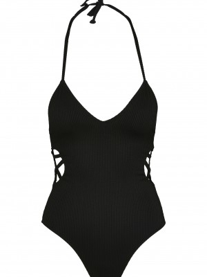Цял бански в черно Urban Classics Ladies Rib Swimsuit 