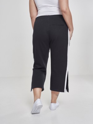 Дамски панталони в черен цвят Urban Classics Ladies Taped Terry Culotte black/white 