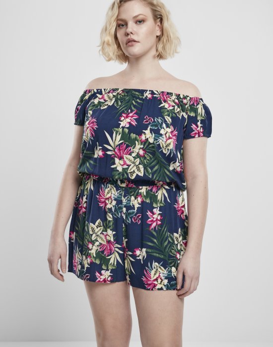 Купи Дамски къс гащеризон в тъмносиньо на флорални мотиви Urban Classics Ladies AOP Off Shoulder Short, Urban Classics, Топове онлайн - Complex.bg Дамски къс гащеризон в тъмносиньо на флорални мотиви Urban Classics Ladies AOP Off Shoulder Short, Urban Classics, Топове - Complex.bg