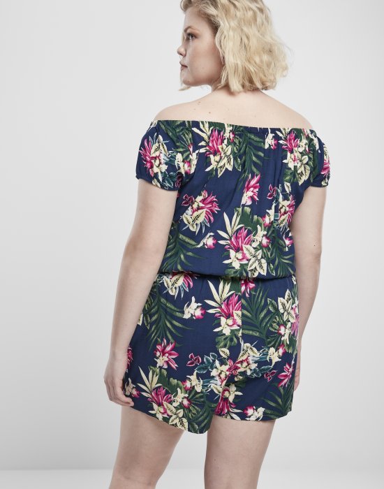 Купи Дамски къс гащеризон в тъмносиньо на флорални мотиви Urban Classics Ladies AOP Off Shoulder Short, Urban Classics, Топове онлайн - Complex.bg Дамски къс гащеризон в тъмносиньо на флорални мотиви Urban Classics Ladies AOP Off Shoulder Short, Urban Classics, Топове - Complex.bg