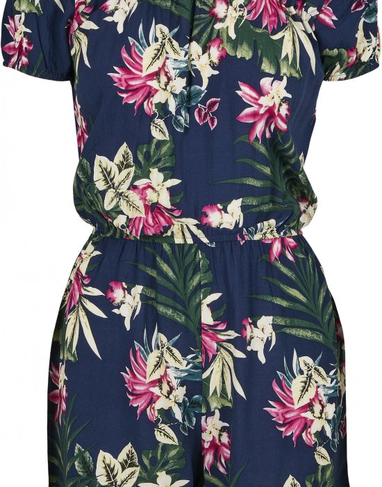 Дамски къс гащеризон в тъмносиньо на флорални мотиви Urban Classics Ladies AOP Off Shoulder Short, Urban Classics, Топове - Complex.bg