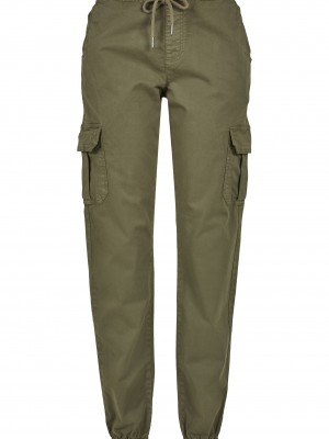 Дамски карго панталон в масленозелен цвят Urban Classics Ladies High Waist Cargo Jogging Pants summerolive 