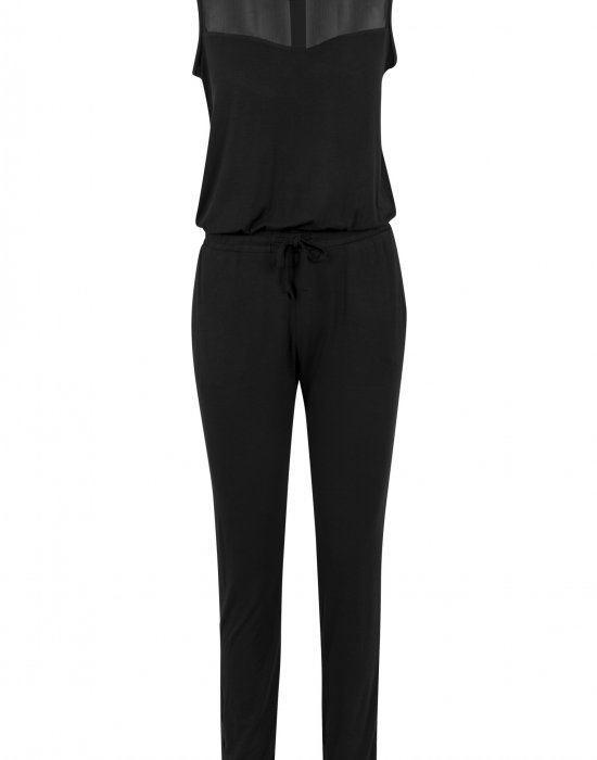 Дамски гащеризон в черен цвят Urban Classics Ladies Tech Mesh Long Jumpsuit black, Urban Classics, Панталони - Complex.bg