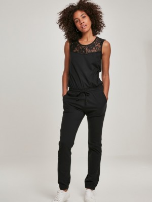 Дамски гащеризон с дантела в черен цвят Urban Classics Ladies Lace Block Jumpsuit 
