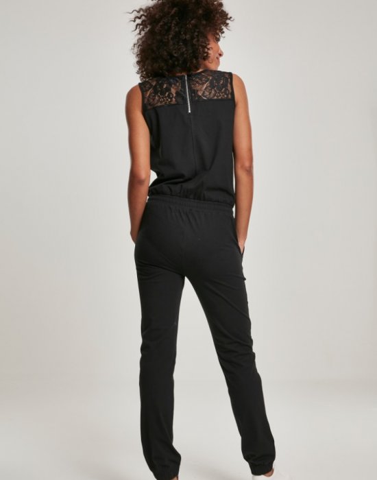 Дамски гащеризон с дантела в черен цвят Urban Classics Ladies Lace Block Jumpsuit, Urban Classics, Панталони - Complex.bg