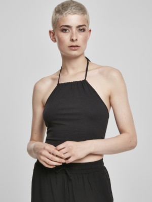 Комплект от 2 дамски топа в черно и бяло Urban Classics Ladies Cropped Neckholder Top 2-Pack