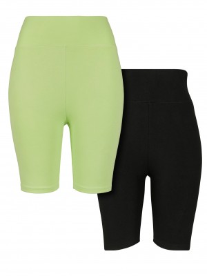 Комплект дамски къси панталони в електриково зелено и черно Urban Classics Ladies High Waist Cycle Shorts 2-Pack
