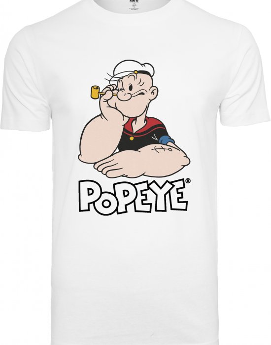Мъжка тениска в бял цвят Merchcode Popeye Logo And Pose, MERCHCODE, Тениски - Complex.bg