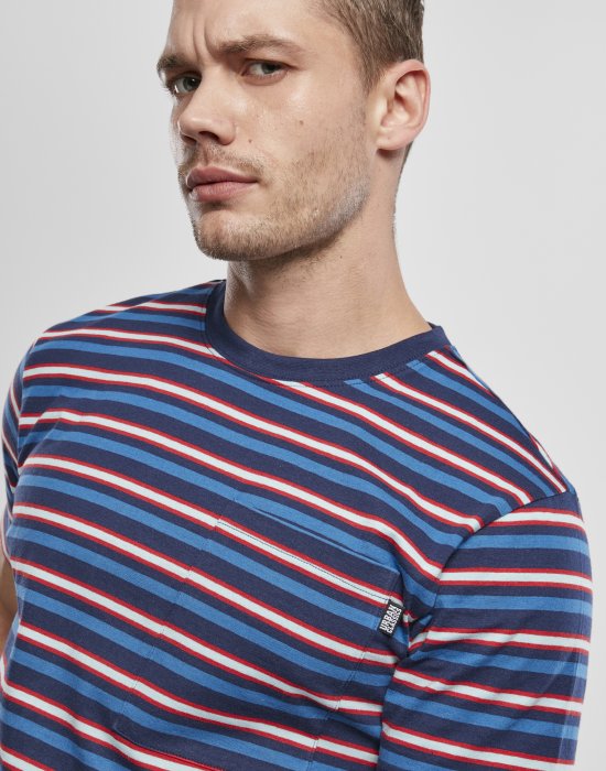 Мъжка тениска в син цвят Urban Classics Fast Stripe Pocket, Urban Classics, Тениски - Complex.bg