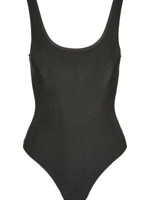 Боди в черен цвят Urban Classics Ladies Shiny Rib Body 