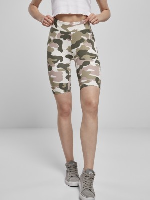 Дамски къс клин в камуфлажен десен Urban Classics High Waist Camo Tech Cycle Shorts duskrose camo