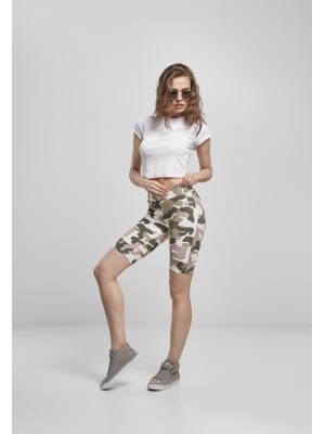 Дамски къс клин в камуфлажен десен Urban Classics High Waist Camo Tech Cycle Shorts duskrose camo