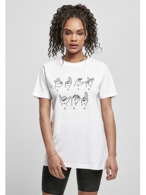 Дамска тениска в бял цвят Mister Tee Ladies FU Sign Language 