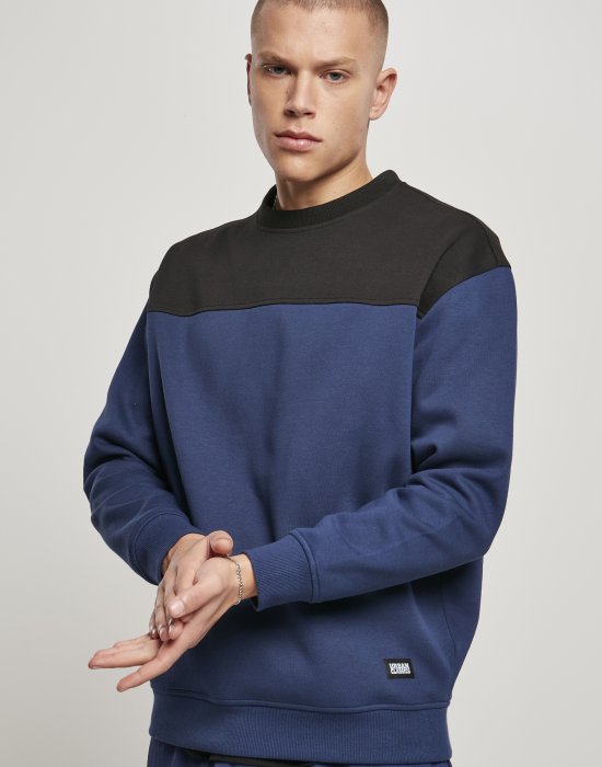 Мъжка блуза в тъмносиньо и черно Urban Classics Upper Block Crewneck, Urban Classics, Блузи - Complex.bg