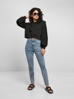 Дамска блуза в черен цвят Urban Classics Padded Shoulder Modal Terry Crewneck  Дамска блуза в черен цвят Urban Classics Padded Shoulder Modal Terry Crewneck