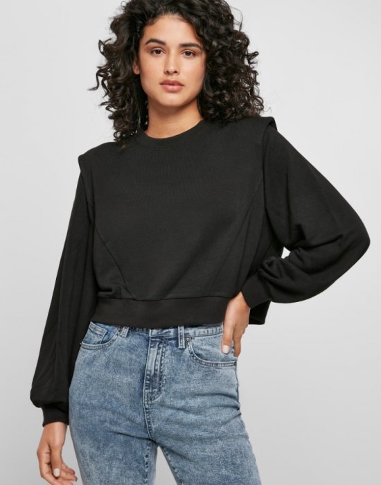 Дамска блуза в черен цвят Urban Classics Padded Shoulder Modal Terry Crewneck, Urban Classics, Блузи - Complex.bg