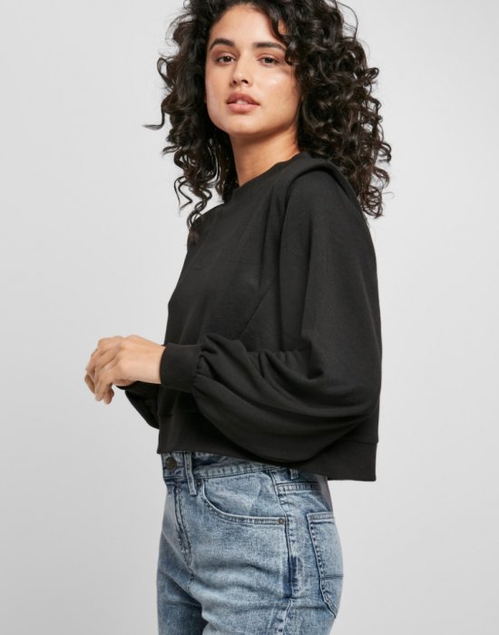 Дамска блуза в черен цвят Urban Classics Padded Shoulder Modal Terry Crewneck, Urban Classics, Блузи - Complex.bg