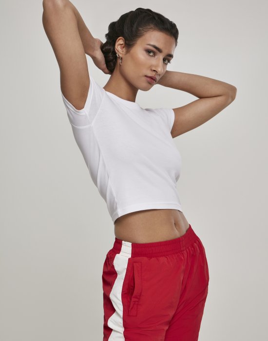 Дамска къса тениска в бял цвят Urban Classics Stretch Jersey Cropped, Urban Classics, Тениски - Complex.bg