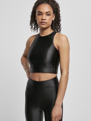 Дамски топ в черен цвят Urban Classics Cropped Shiny 