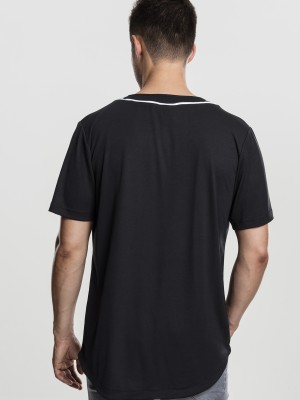 Мъжка бейзбол черна тениска с копчета като риза Urban Classics