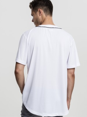 Мъжка бейзбол бяла тениска с копчета като риза Urban Classics