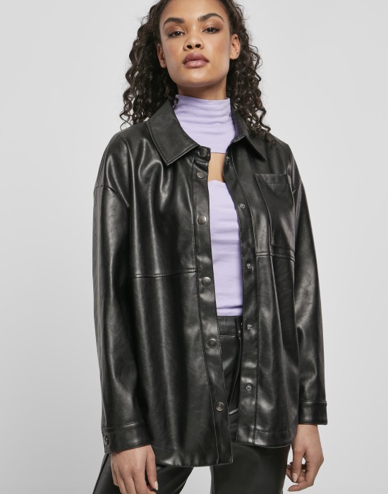 Дамска риза от изкуствена кожа Urban Classics Ladies Faux Leather Overshirt, Urban Classics, Жилетки - Complex.bg