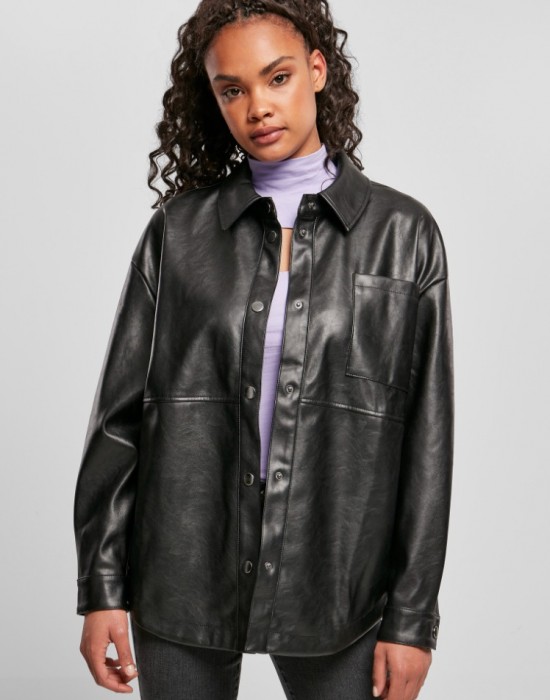 Дамска риза от изкуствена кожа Urban Classics Ladies Faux Leather Overshirt, Urban Classics, Жилетки - Complex.bg