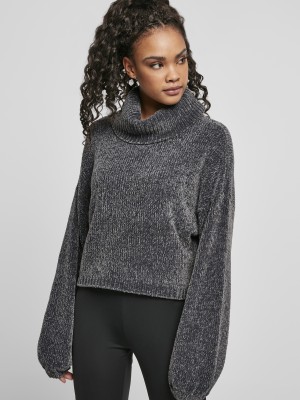 Дамски къс пуловер в сив цвят Urban Classics Ladies Short Chenille Turtleneck Sweater  Дамски къс пуловер в сив цвят Urban Classics Ladies Short Chenille Turtleneck Sweater
