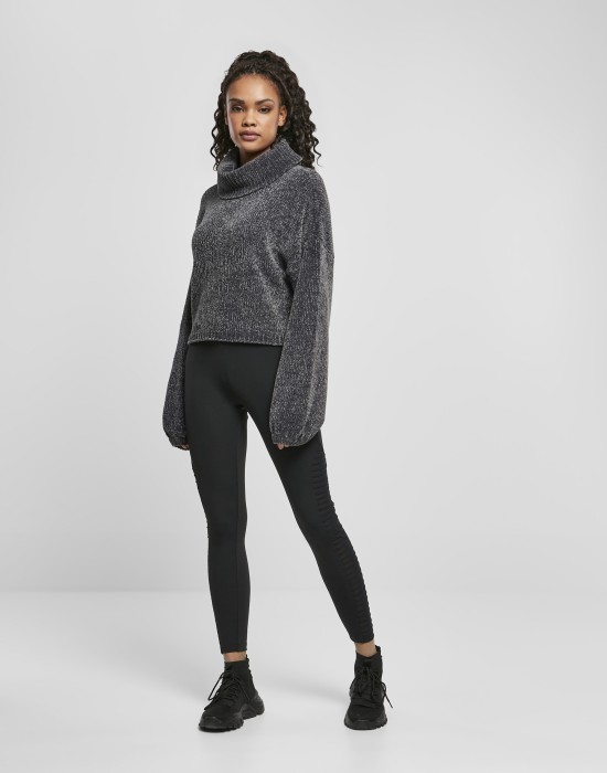 Дамски къс пуловер в сив цвят Urban Classics Ladies Short Chenille Turtleneck Sweater, Urban Classics, Блузи - Complex.bg