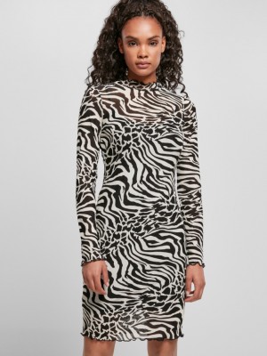 Дамска двуслойна рокля в черно и бяло Urban Classics Ladies AOP Double Layer Dress 