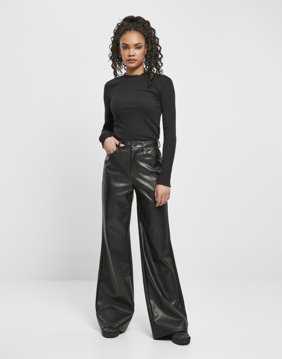 Дамски панталони от изкуствена кожа Urban Classics Ladies Faux Leather Wide Leg Pants, Urban Classics, Панталони - Complex.bg